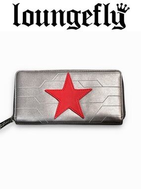LOUNGEFLY MARVEL CAPTAIN AMERICA WINTER SOLDIER ZIP AROUND WALLET  RED STAR